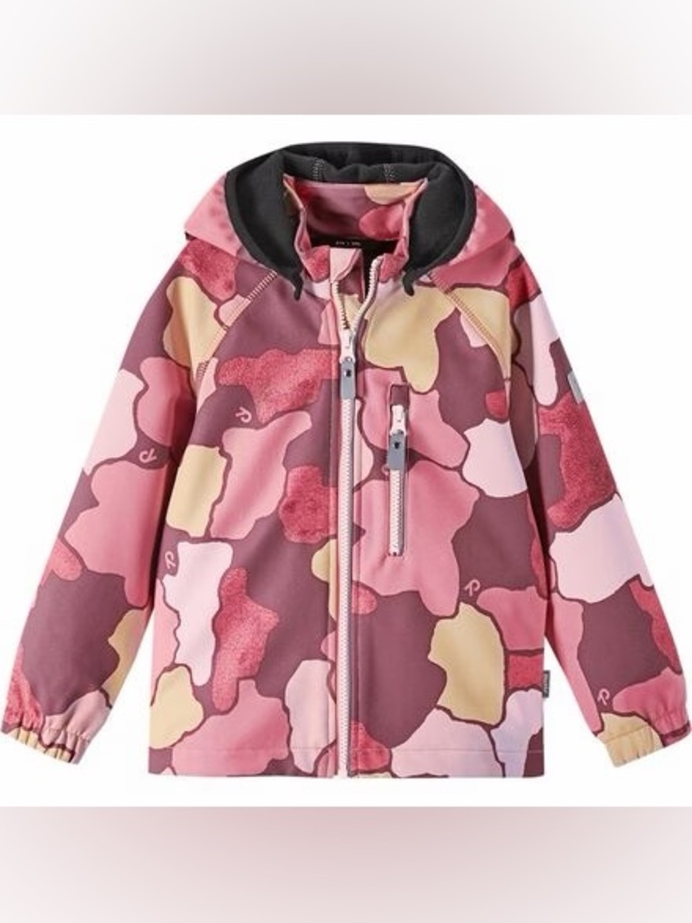 Reima Girls' Pink Sunset Camo Vantti Soft Shell Fleece-Lined Waterproof Jacket—9